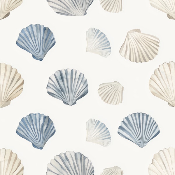 Blue Beige Seashells Pattern M