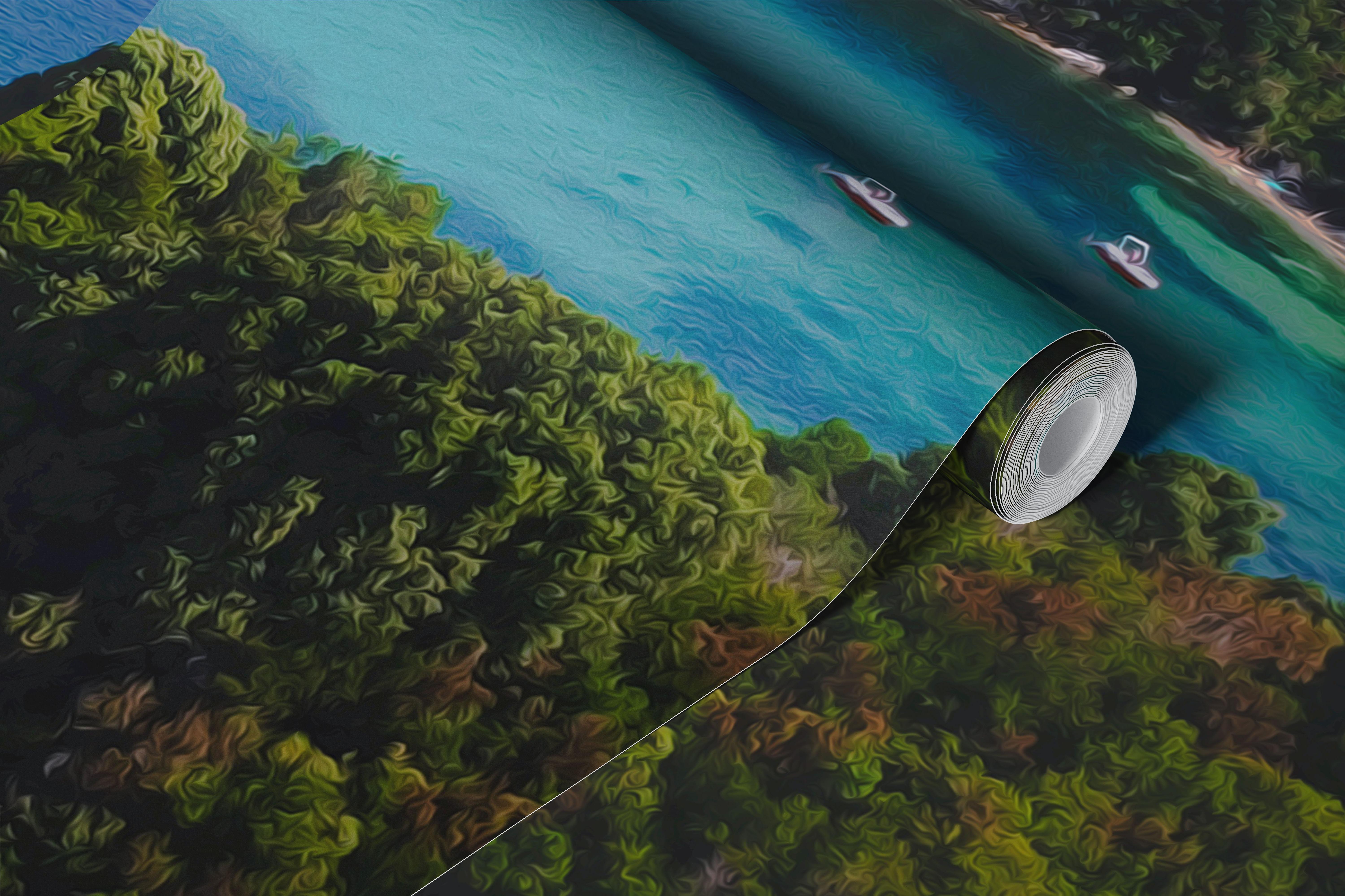 Secluded island lagoon wallpaper in a room