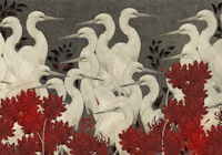Japanese Egret Garden Scene wallpaper