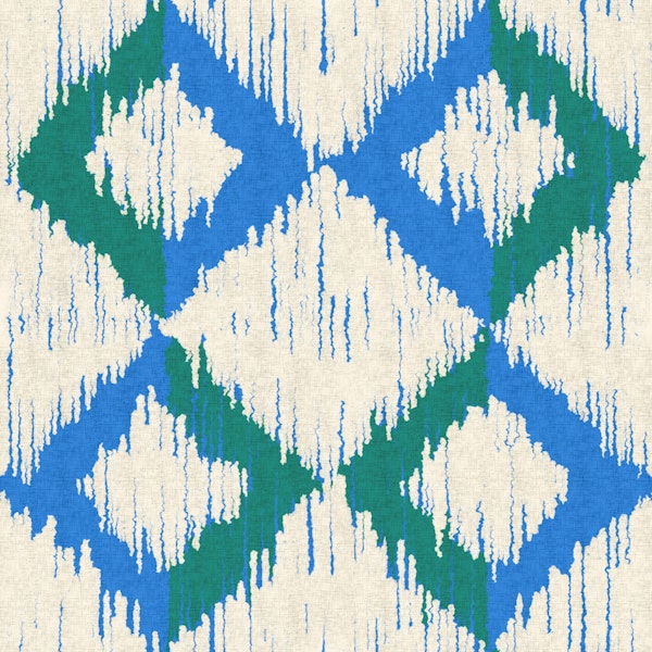 Bold Ikat Rectangles Green Blue Cream Small