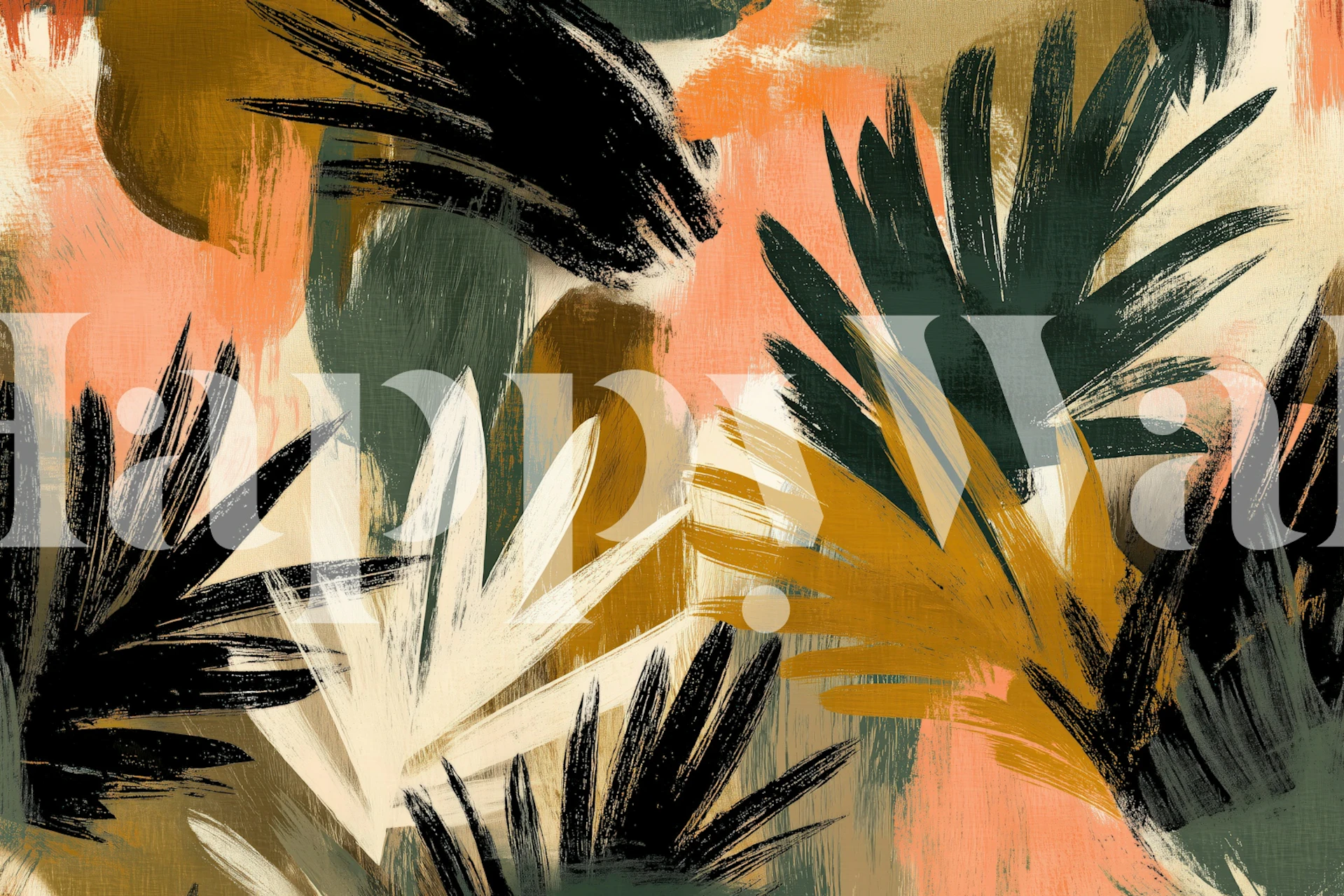 Abstract Tropical Brushstrokes tapet i et rom