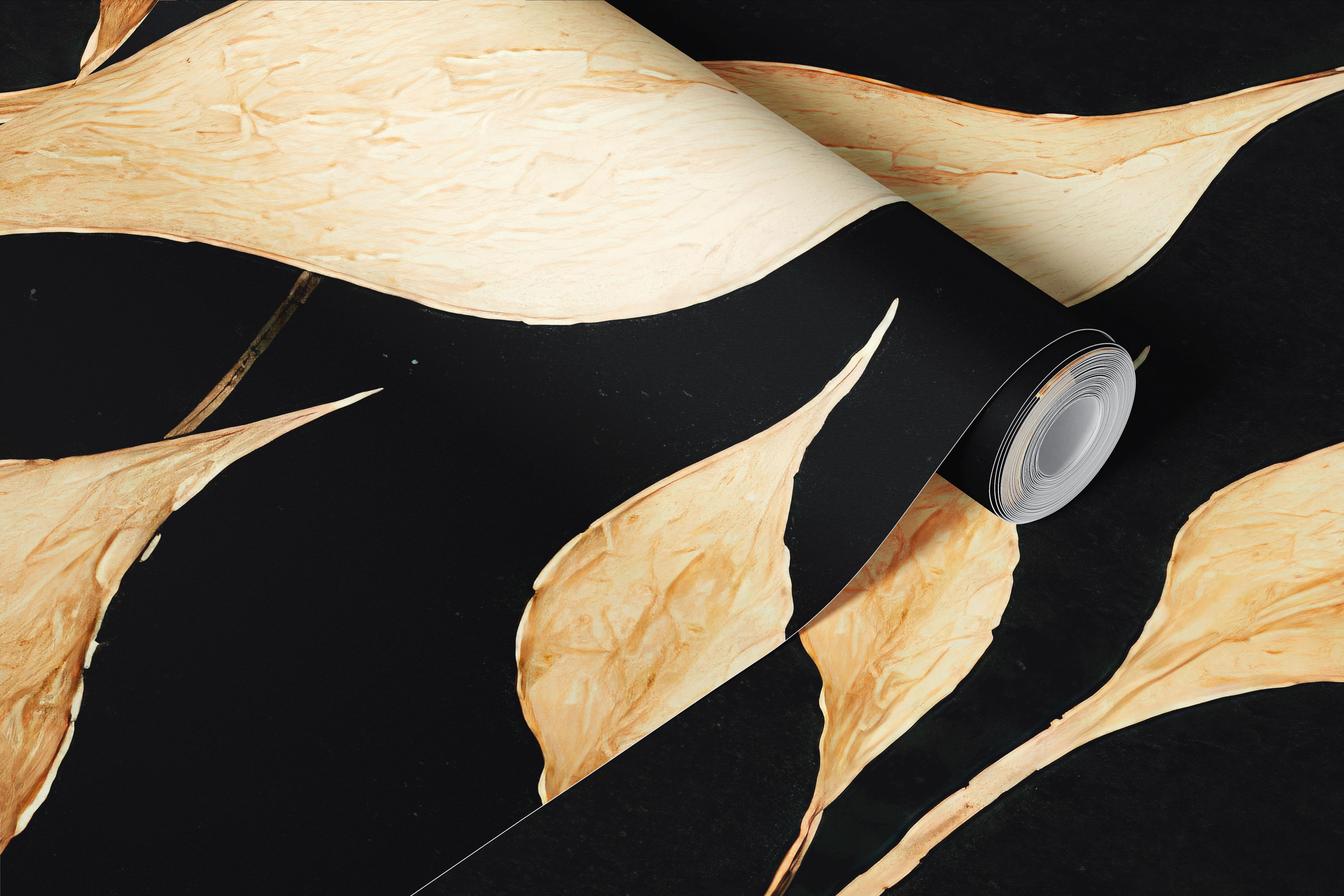 Wallpaper with golden leaves on black background
