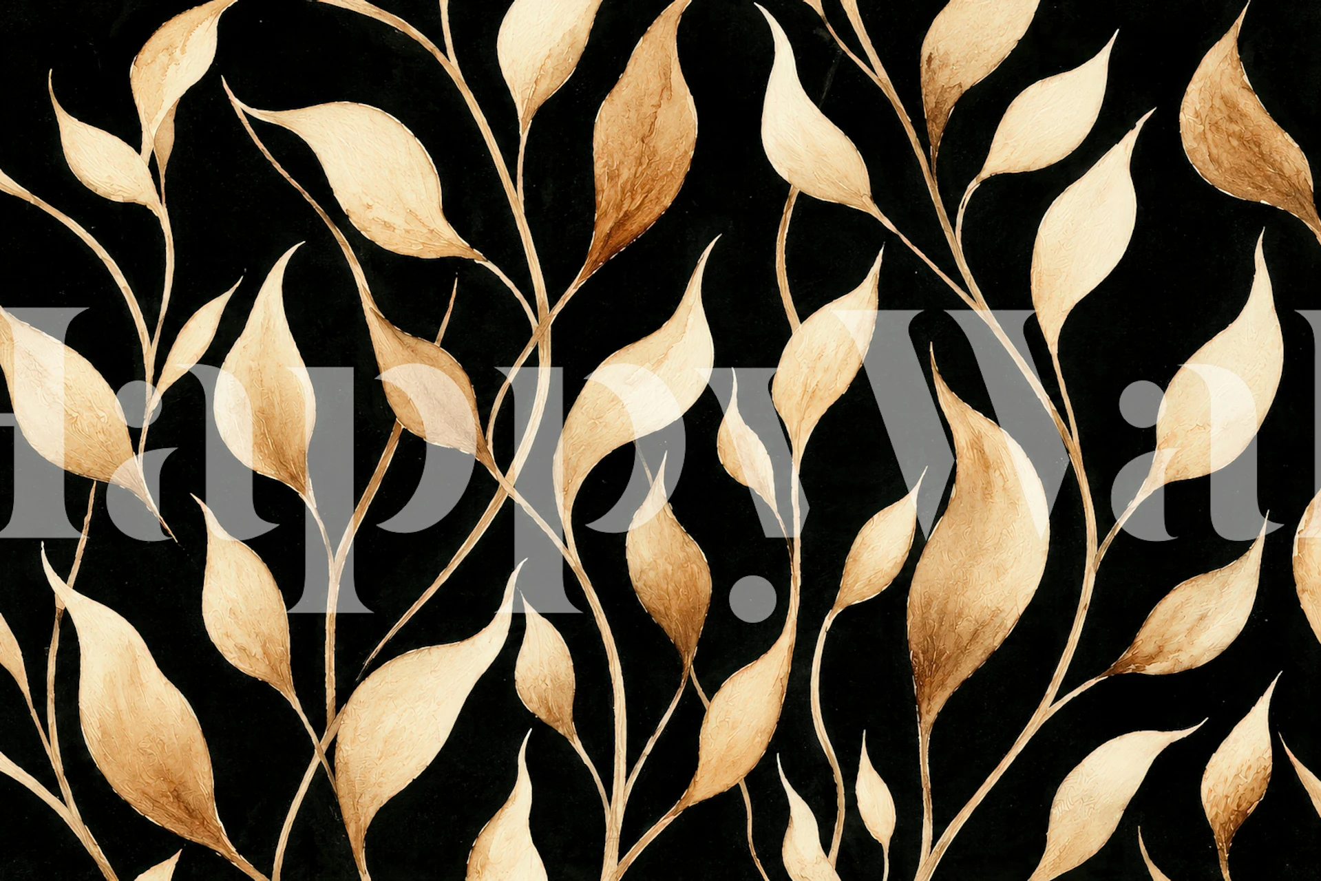 Wallpaper with golden leaves on black background