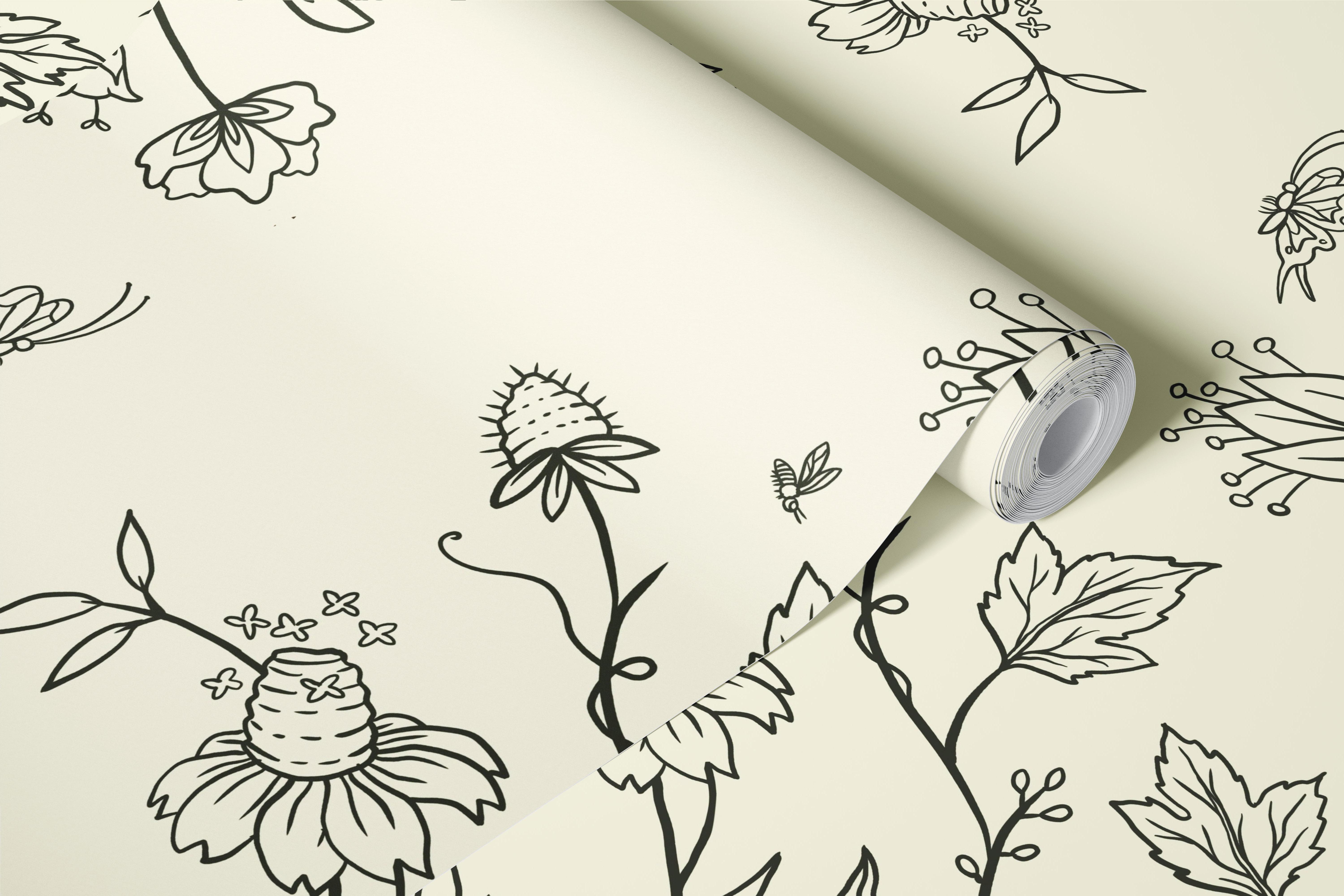 Vintage wildflower Line Flowers wallpaper in a room