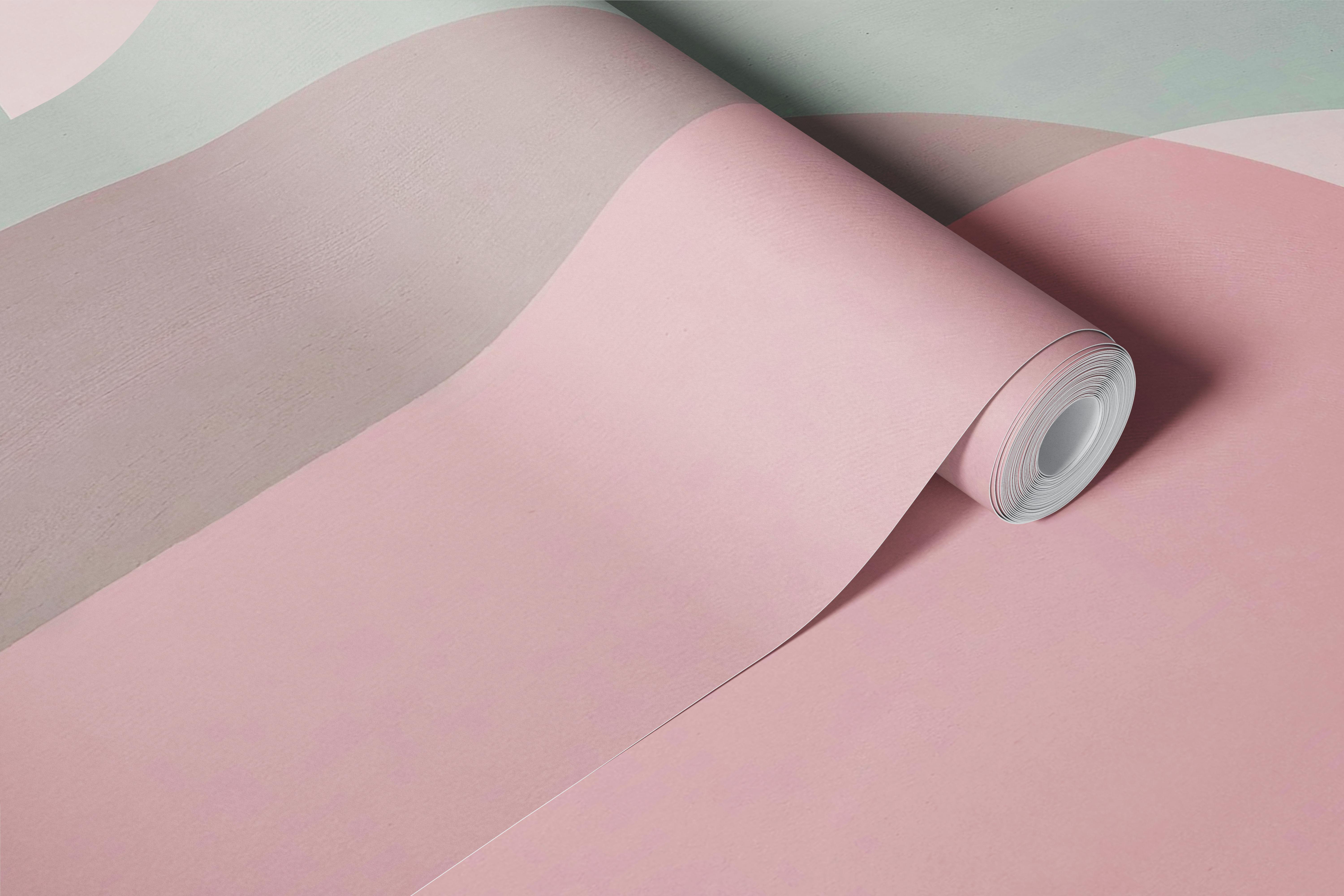 Abstract blush sage wallpaper in a soft pink room