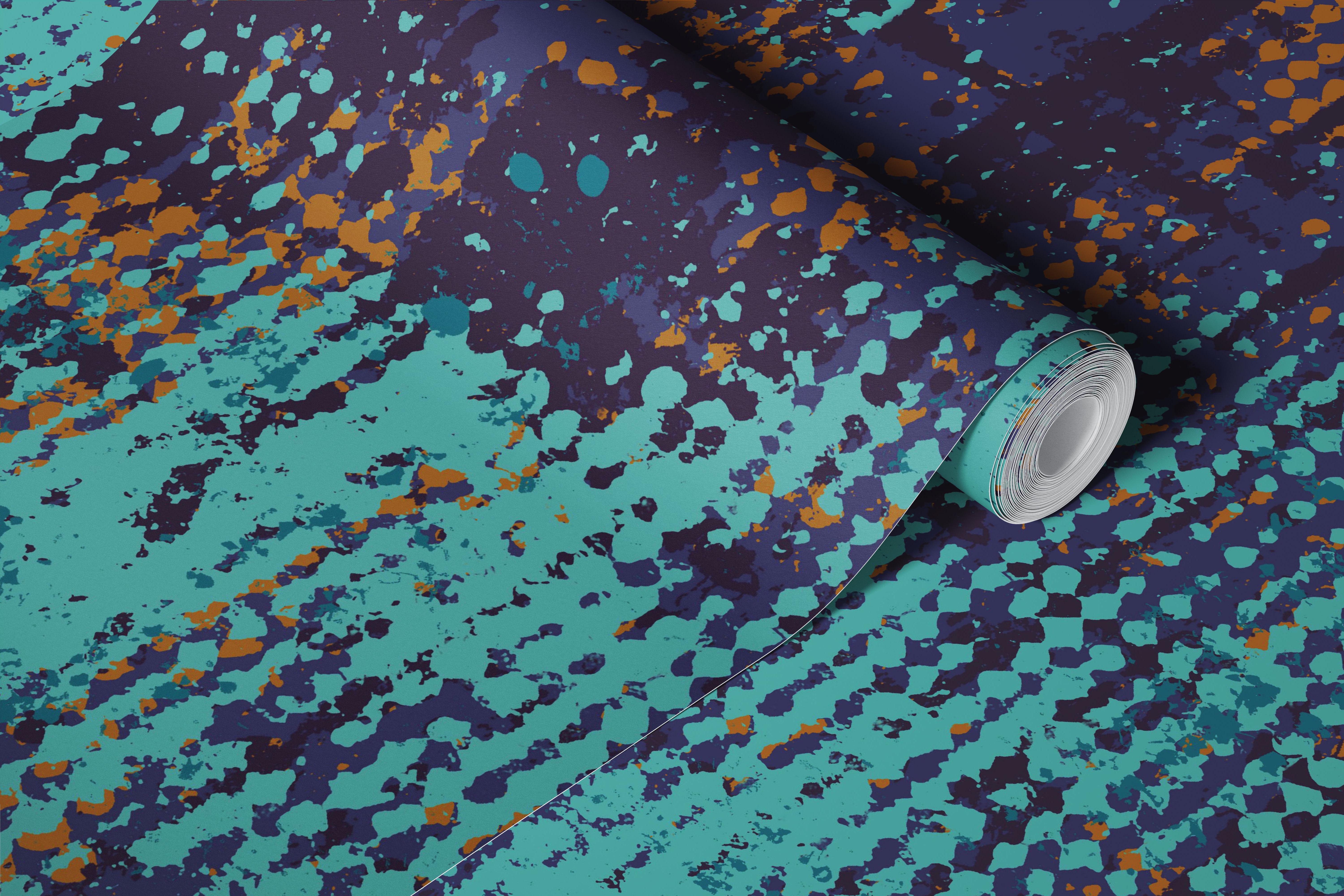 Urban Texture Teal Ochre Purple wallpaper in a room