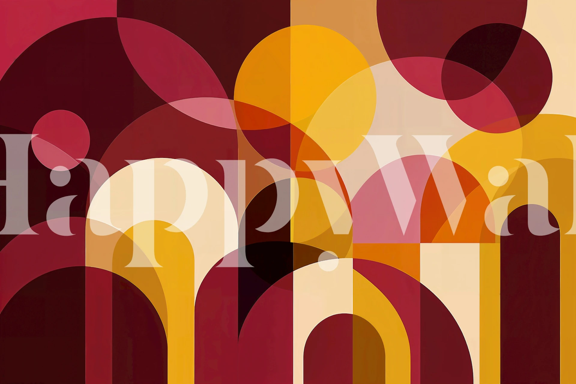 Burgundy Gold Geometric Blocks tapet visas i ett rum