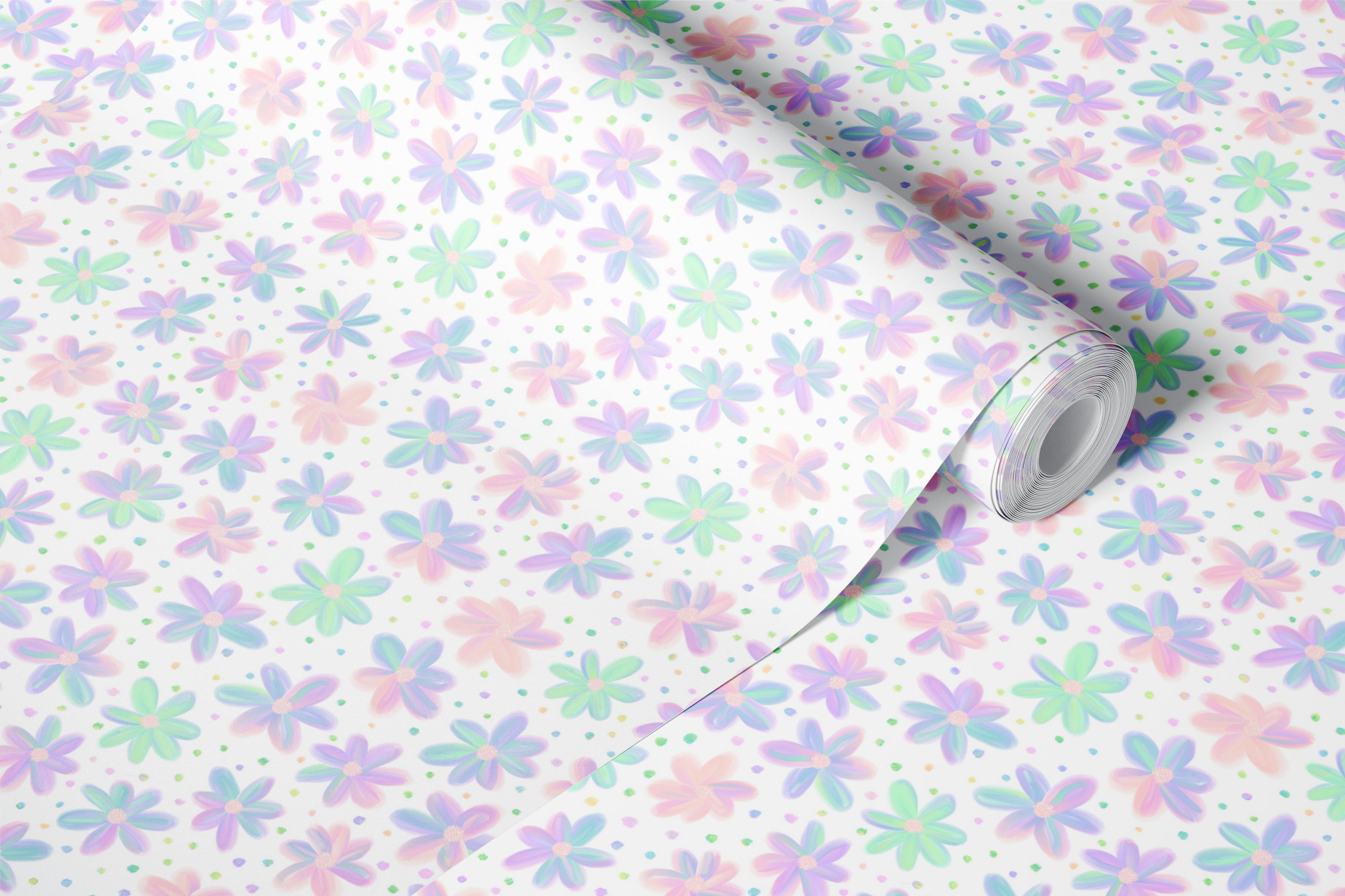 Pastel daisy wallpaper in a bright room