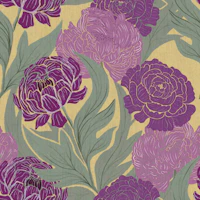 Ochre and Magenta Peonies wallpaper