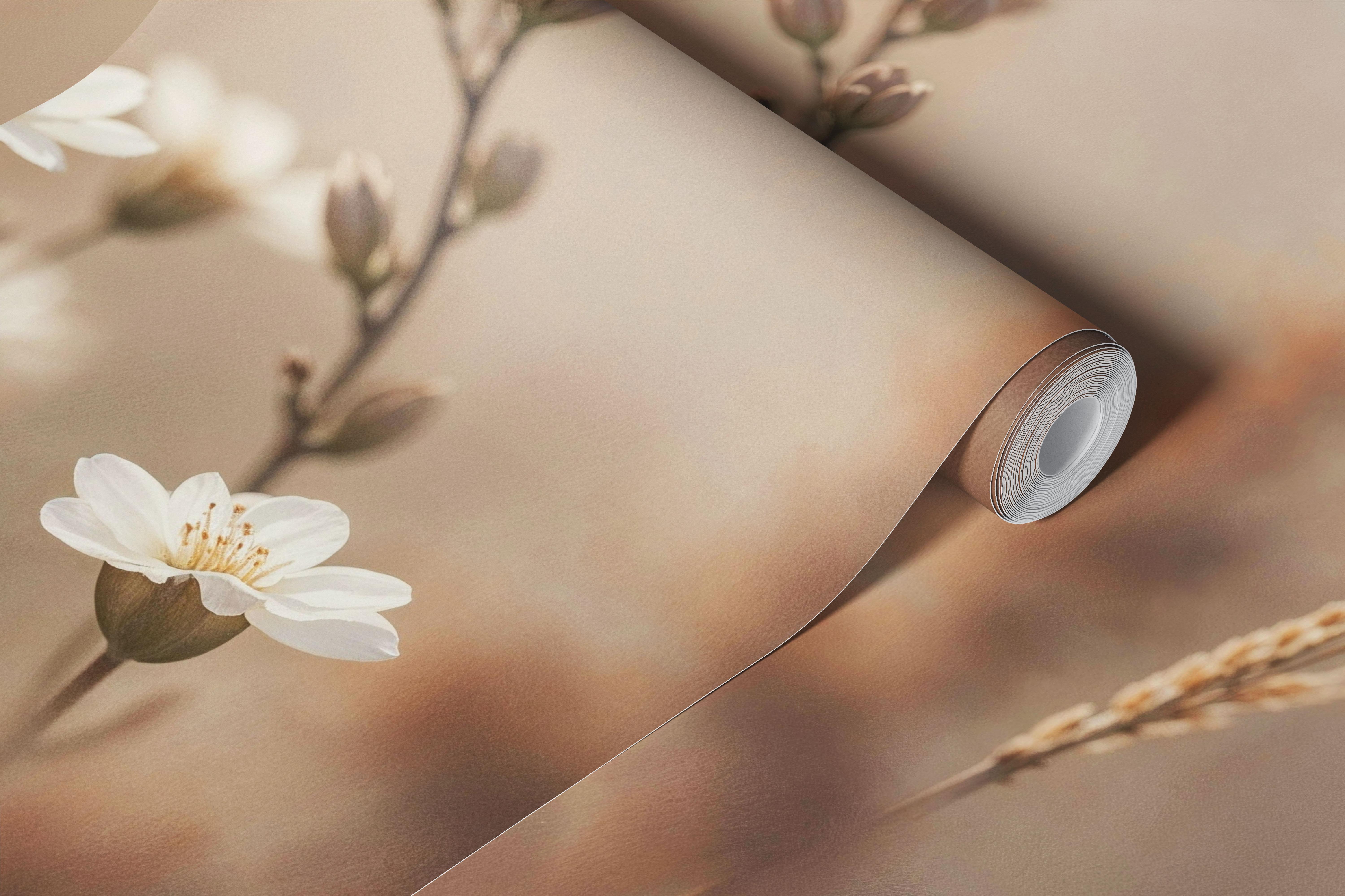 Wallpaper with golden grass and daisies design