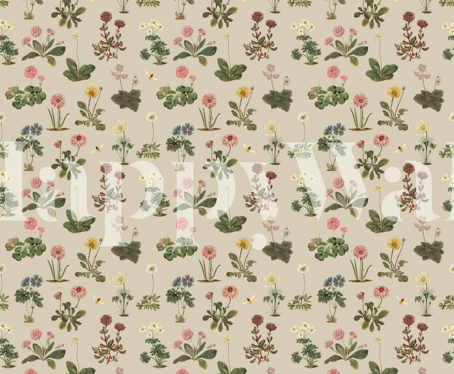 Vintage wildflower meadow wallpaper in a room