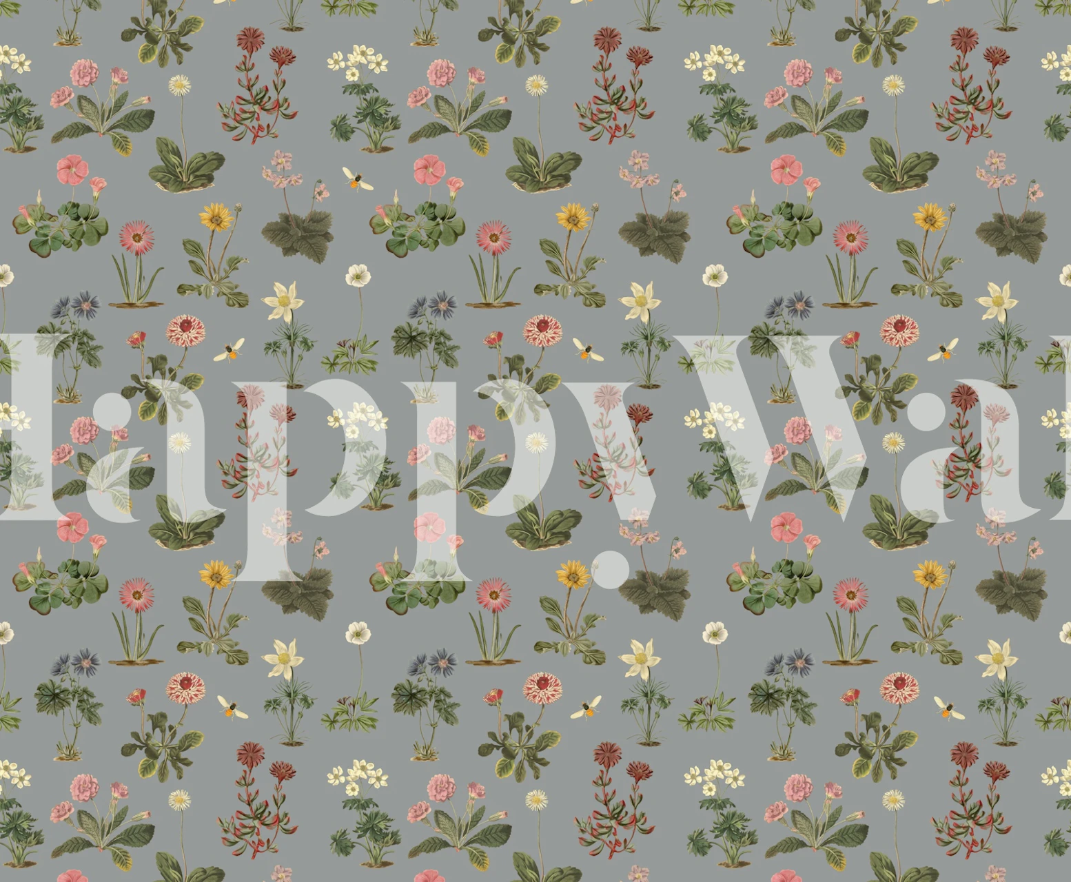 Vintage wildflower meadow wallpaper in a room