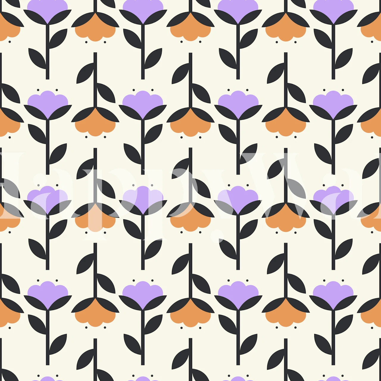 Playful cotton flowers mural in a room