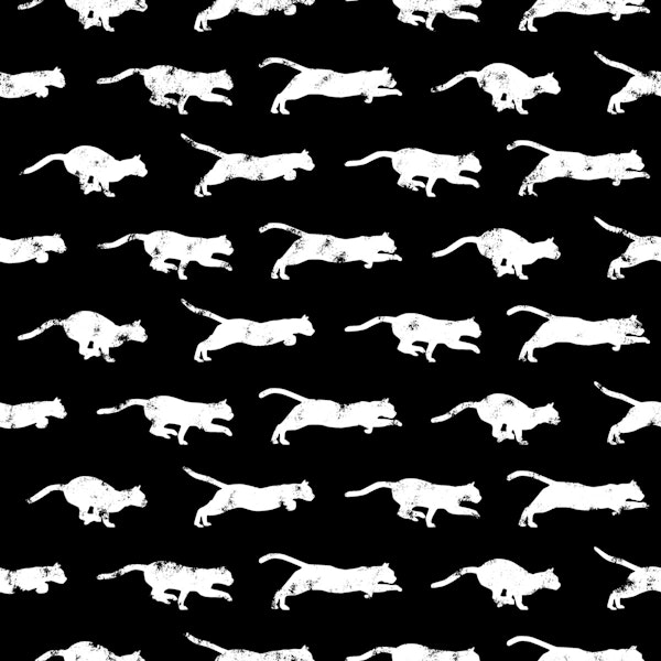 Blockprint Cats - White on black Med scale