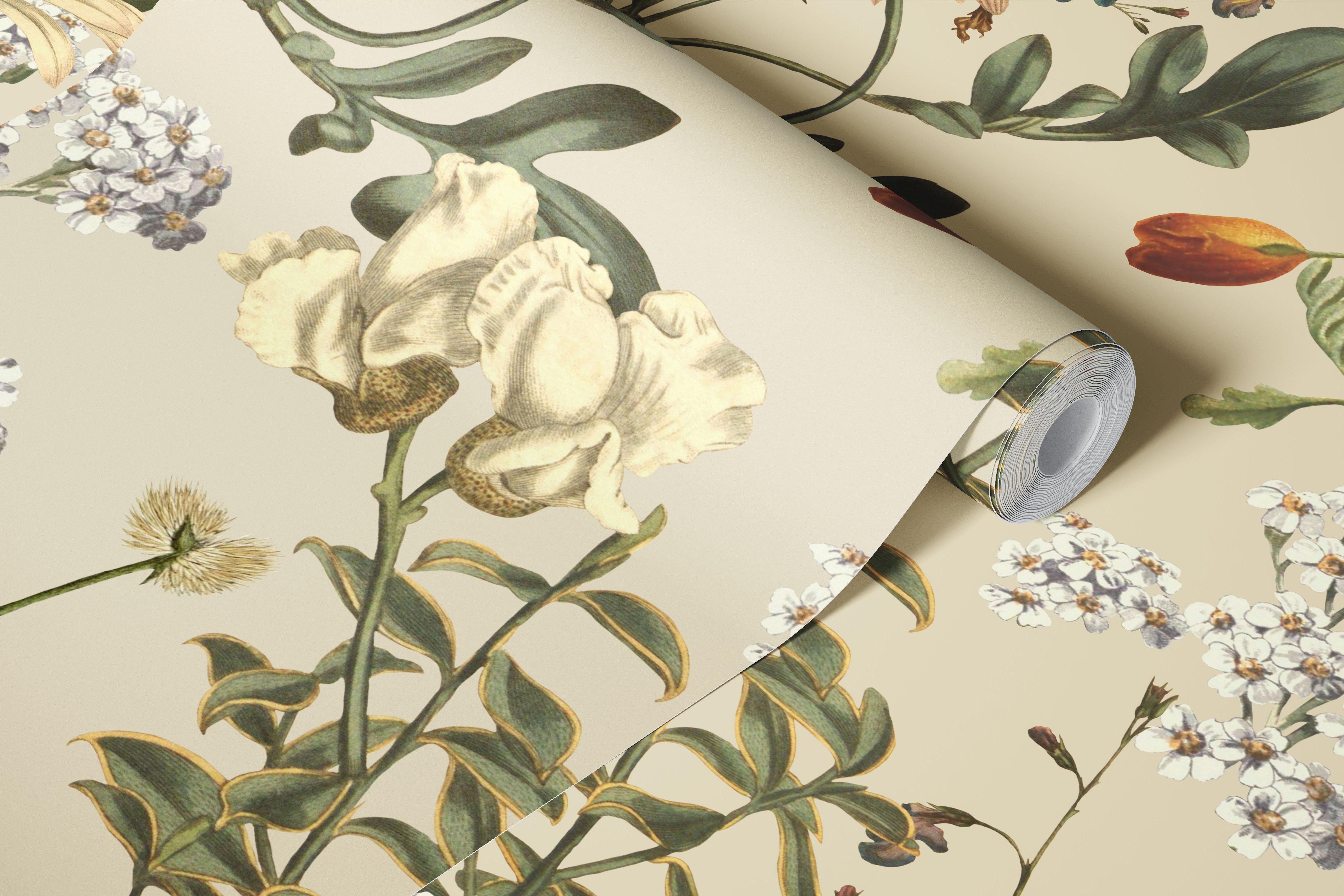 Behang met bloemenpatroon in een kamer