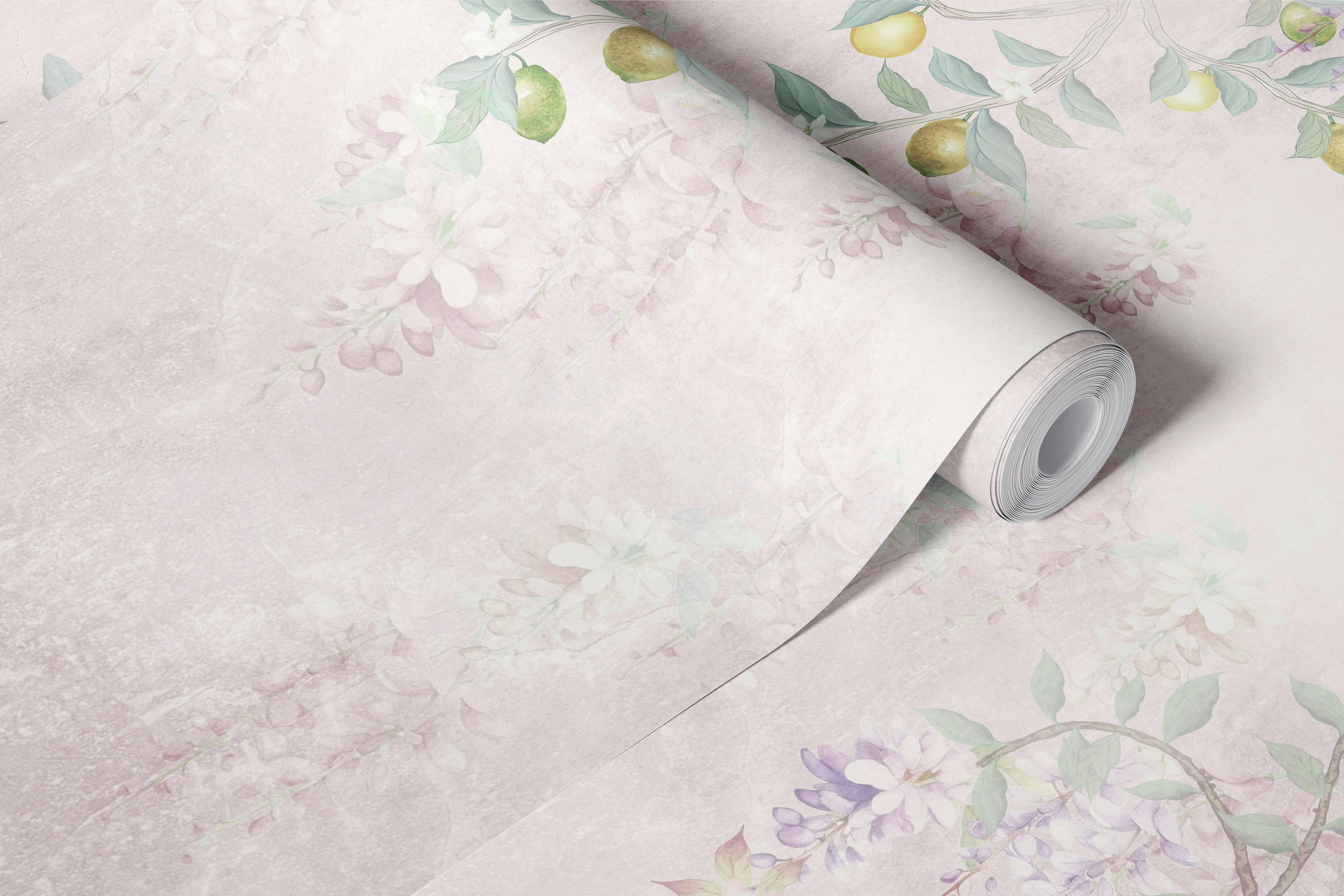 Lavender Wisteria Canopy Soft Pink Tapete in einem Raum