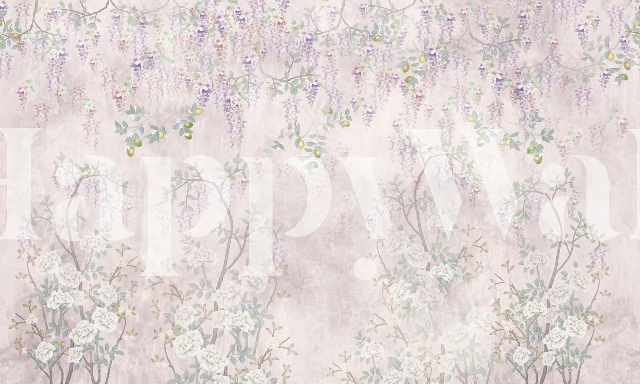 Lavender Wisteria Canopy Soft Pink wallpaper in a room