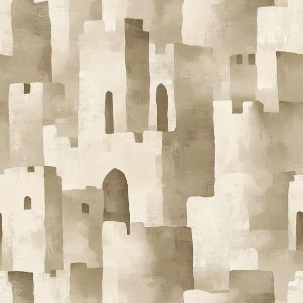 Beige Sand Castle Silhouette Pattern M
