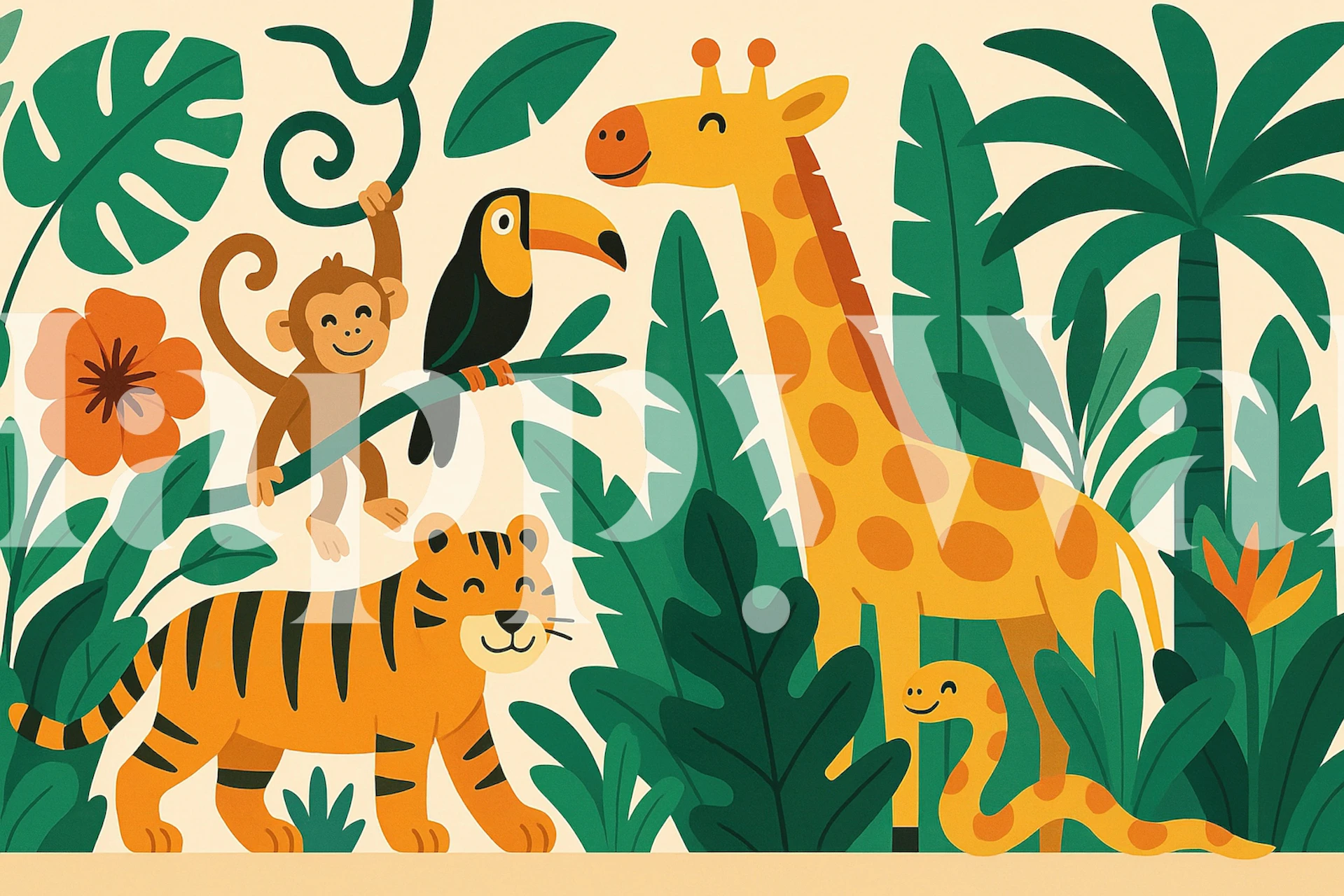 Smiling Jungle Animals papel de parede