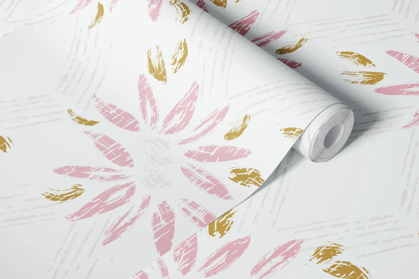Modern Blush Boho Daisy Gold Petals wallpaper roll