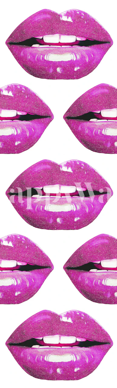 Tapeta s růžovými třpytivými rty v pop art stylu v místnosti