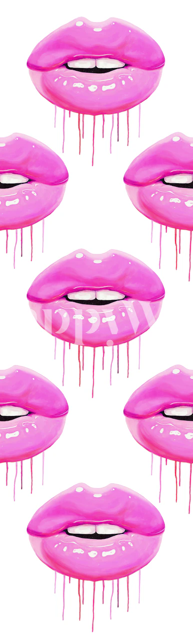 Glossy pink lips drip wallpaper in a room