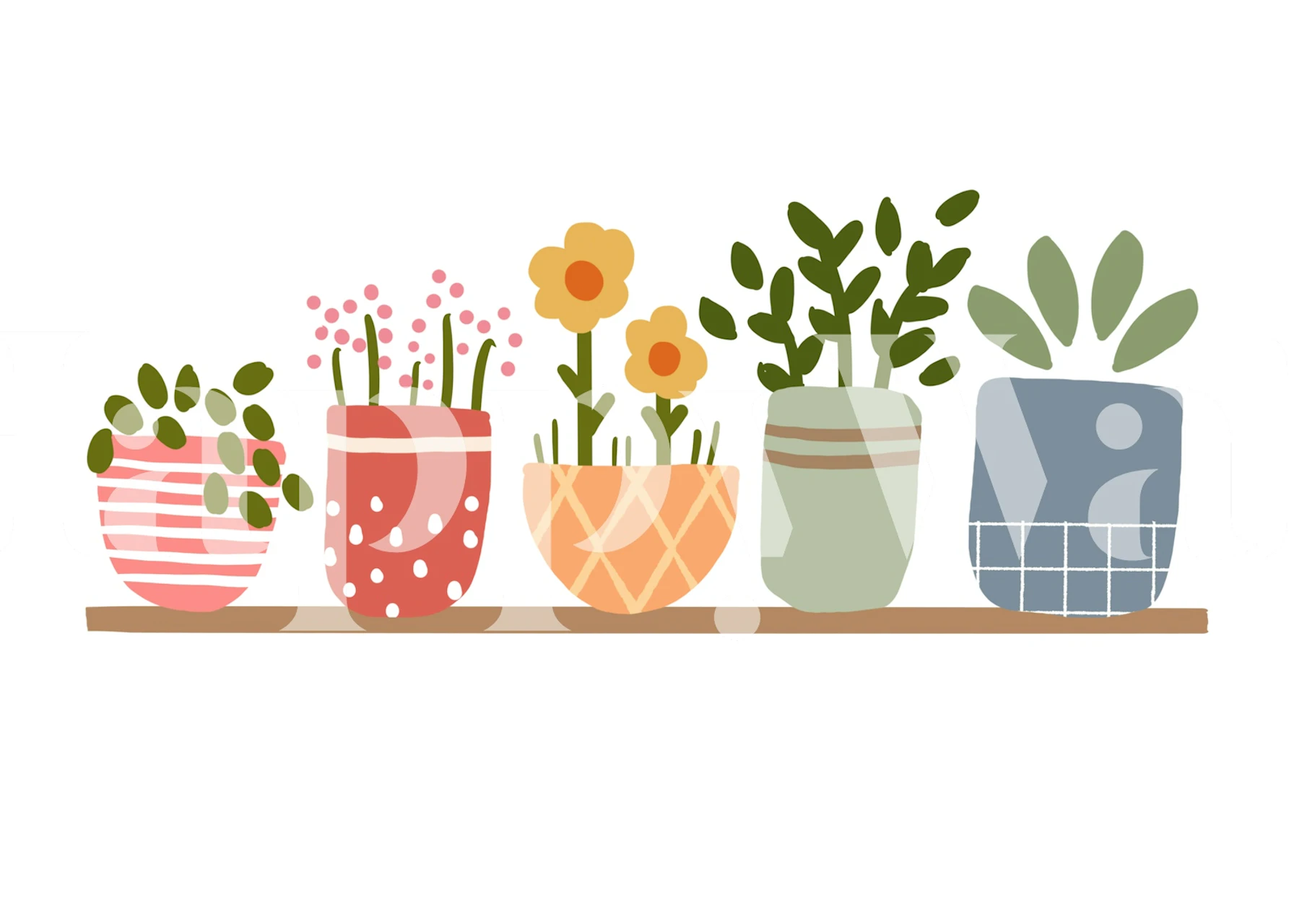 Papel pintado Garden Shelves con macetas de colores