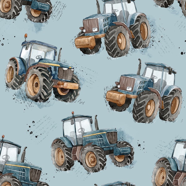 Watercolor Tractors - blue