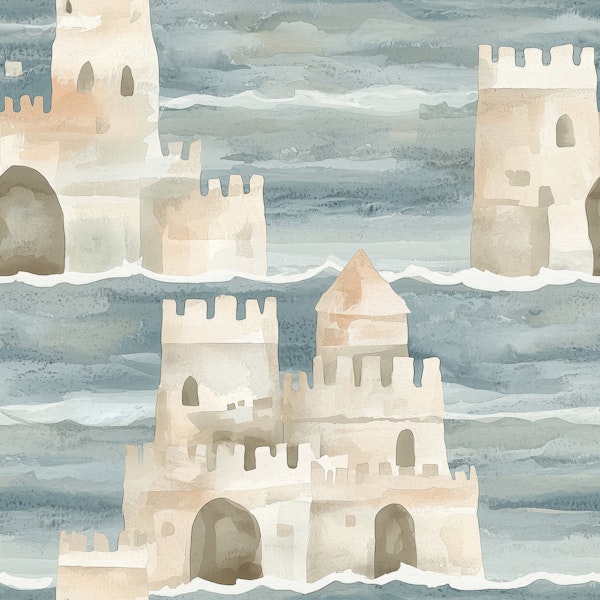 Pastel Sandcastle Seascape Pattern M