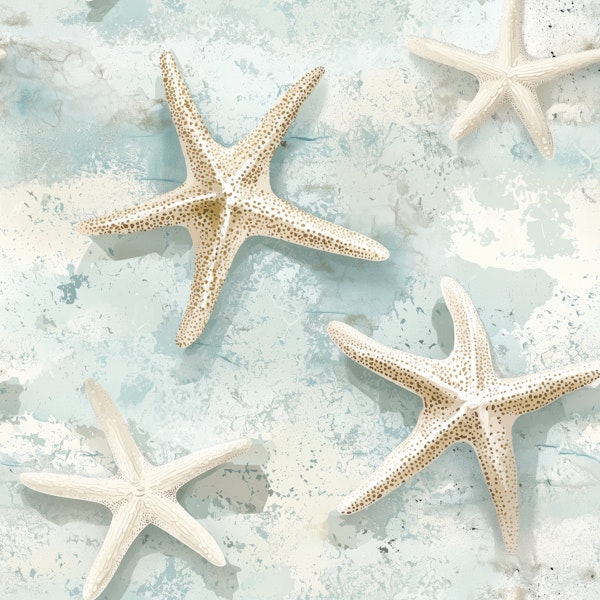 Beach Starfish on Aqua Wash Pattern L