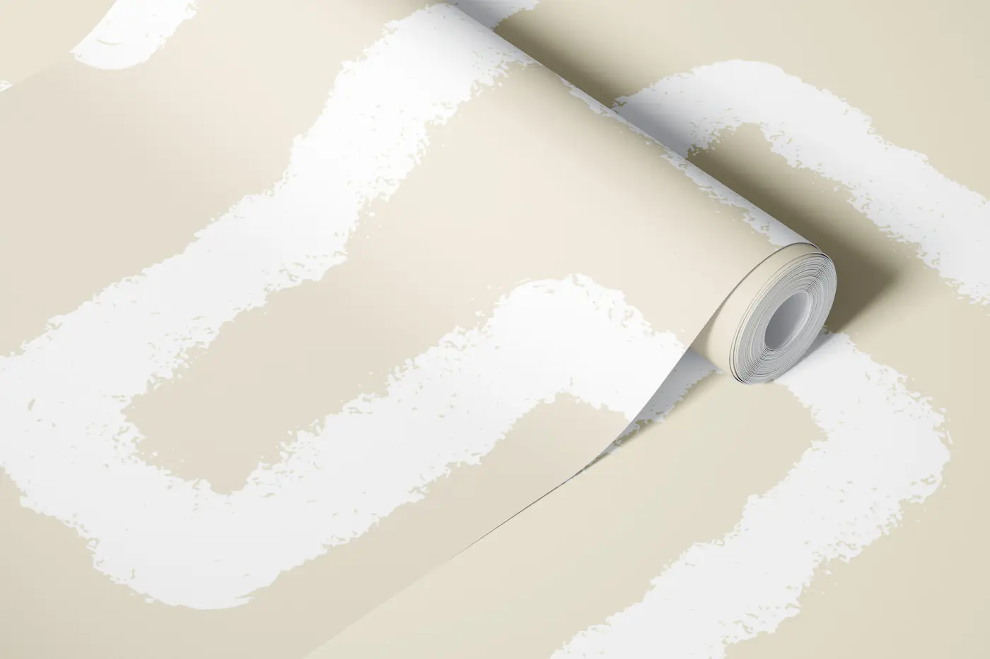 Abstract chalk squiggle -mural white on beige wallpaper roll