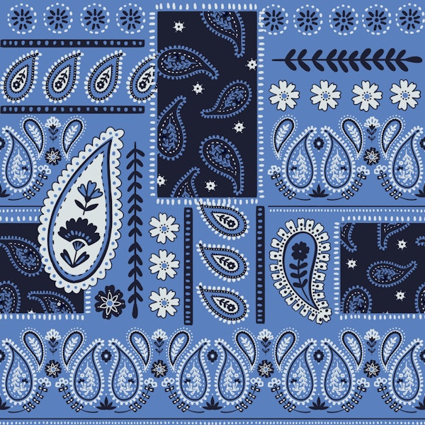 Navy Blue Paisley Folk Patchwork