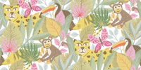 Large Whimsical Jungle Pastel Fun Animals behang