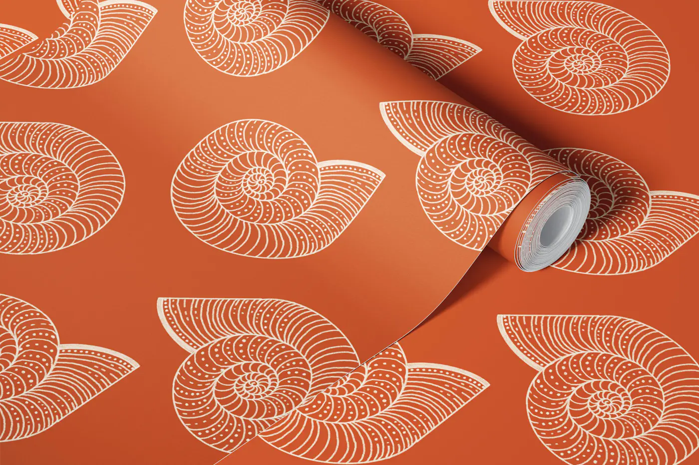 monochrome seashells pattern terracotta wallpaper roll