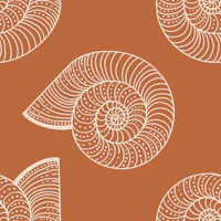 monochrome seashells pattern terracotta tapeta