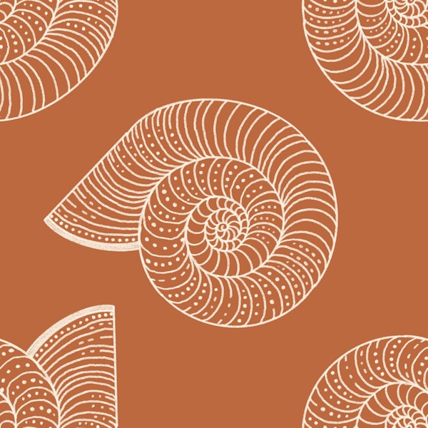 monochrome seashells pattern terra cotta