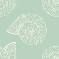monochrome seashells pattern mint tapeta