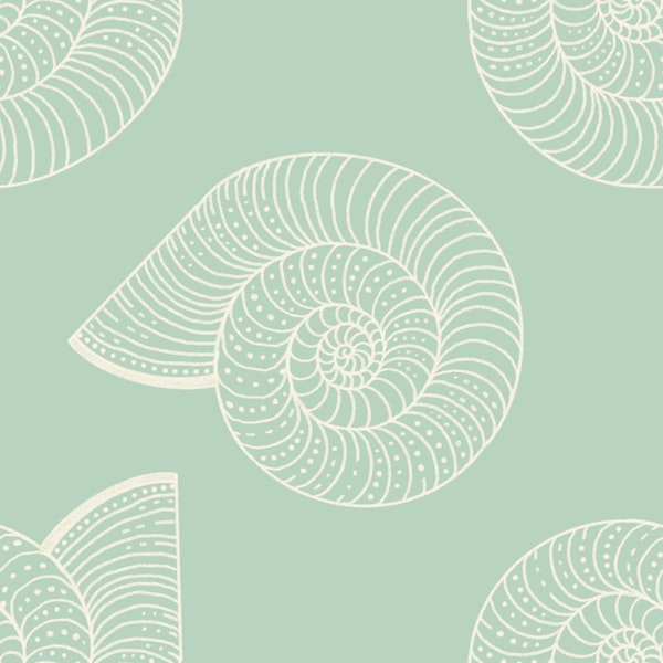 monochrome seashells pattern mint