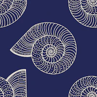 monochrome seashell pattern navy blue tapeta