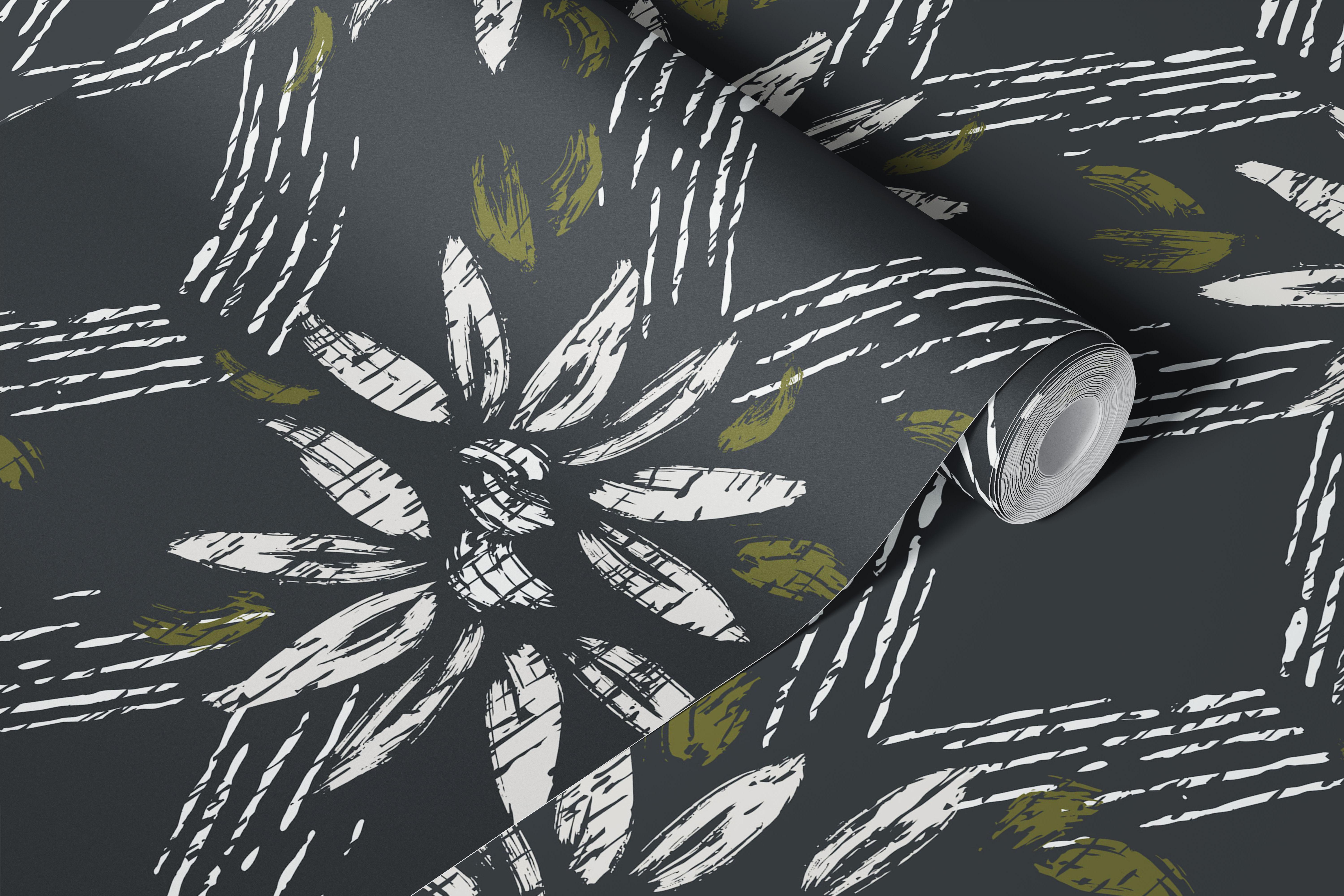 Modern Charcoal Boho Daisy White Petals wallpaper
