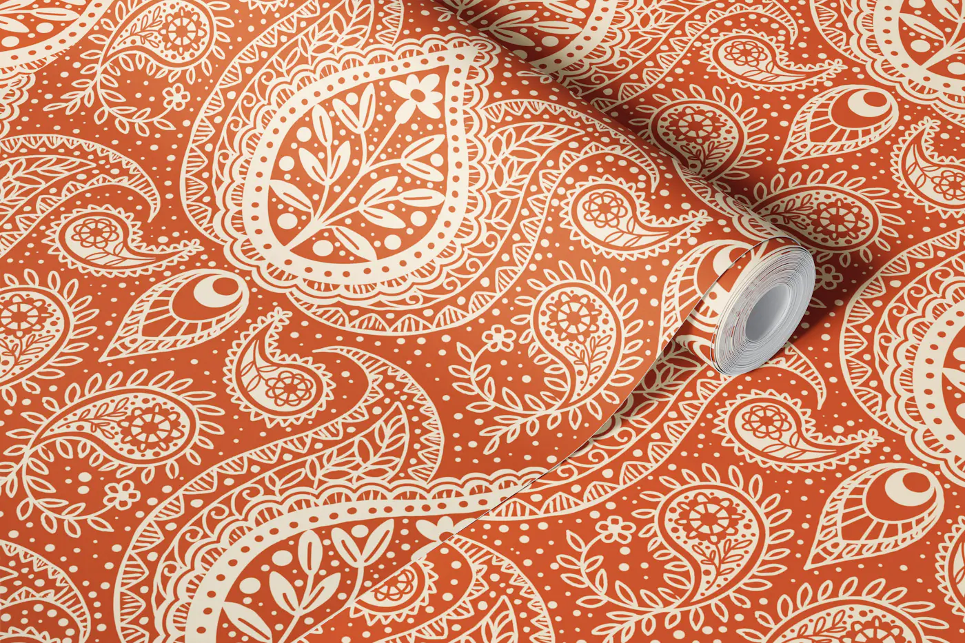 paisley damask terracotta wallpaper roll