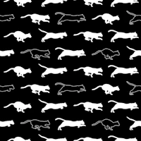 Running cats silhouettes- white on black L behang