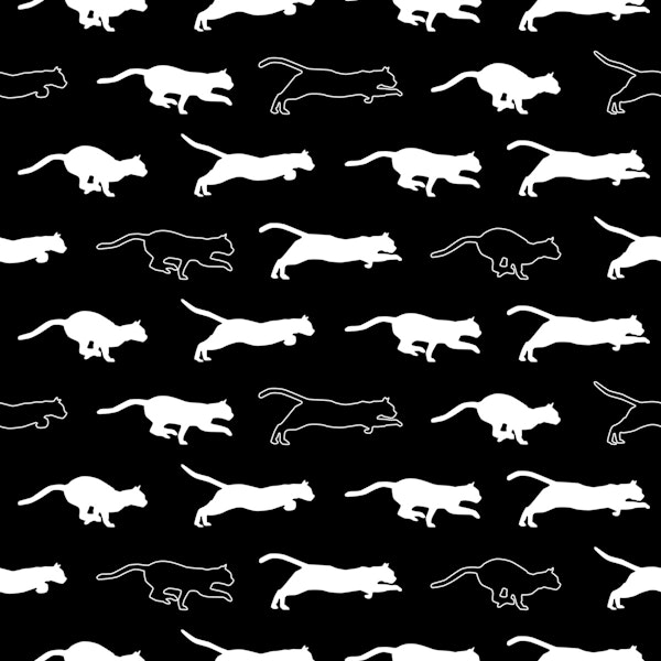 Running Cats Silhouettes- white on black - M