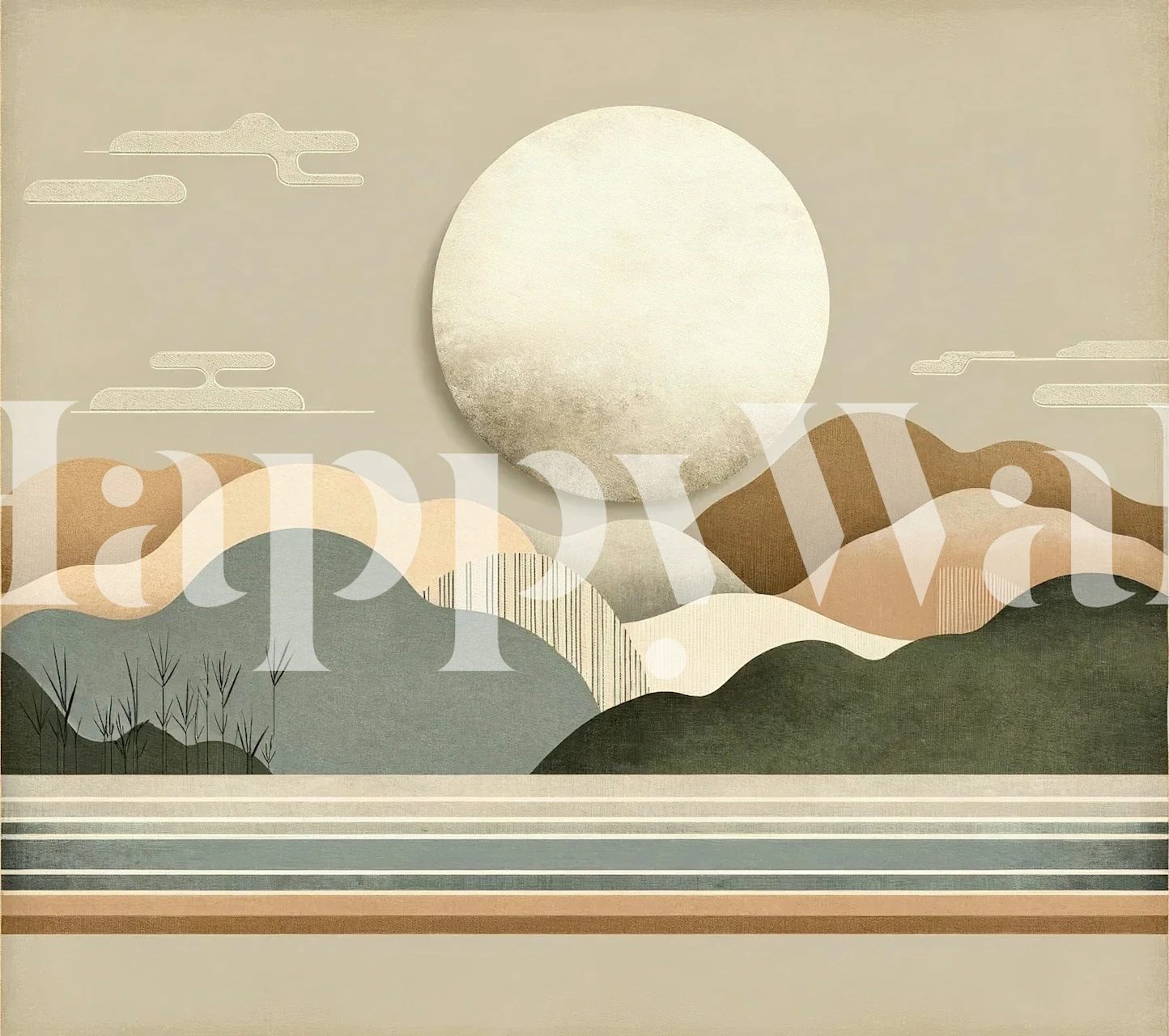 Japandi Moon Landscape wallpaper in a room