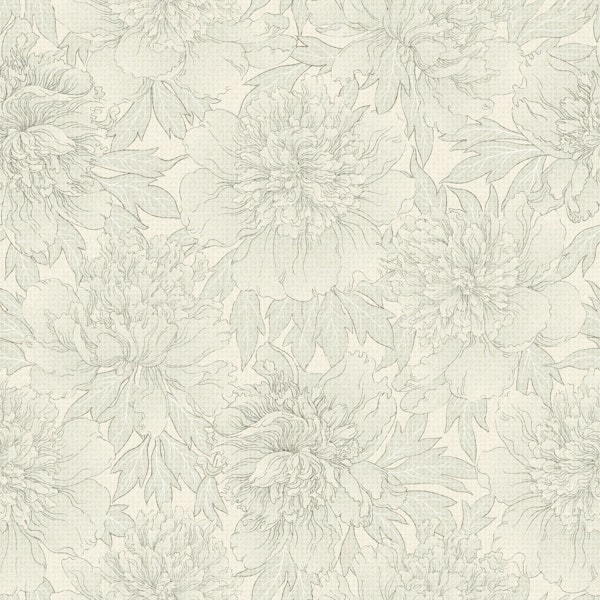 Cream Peonies Botanical Linework