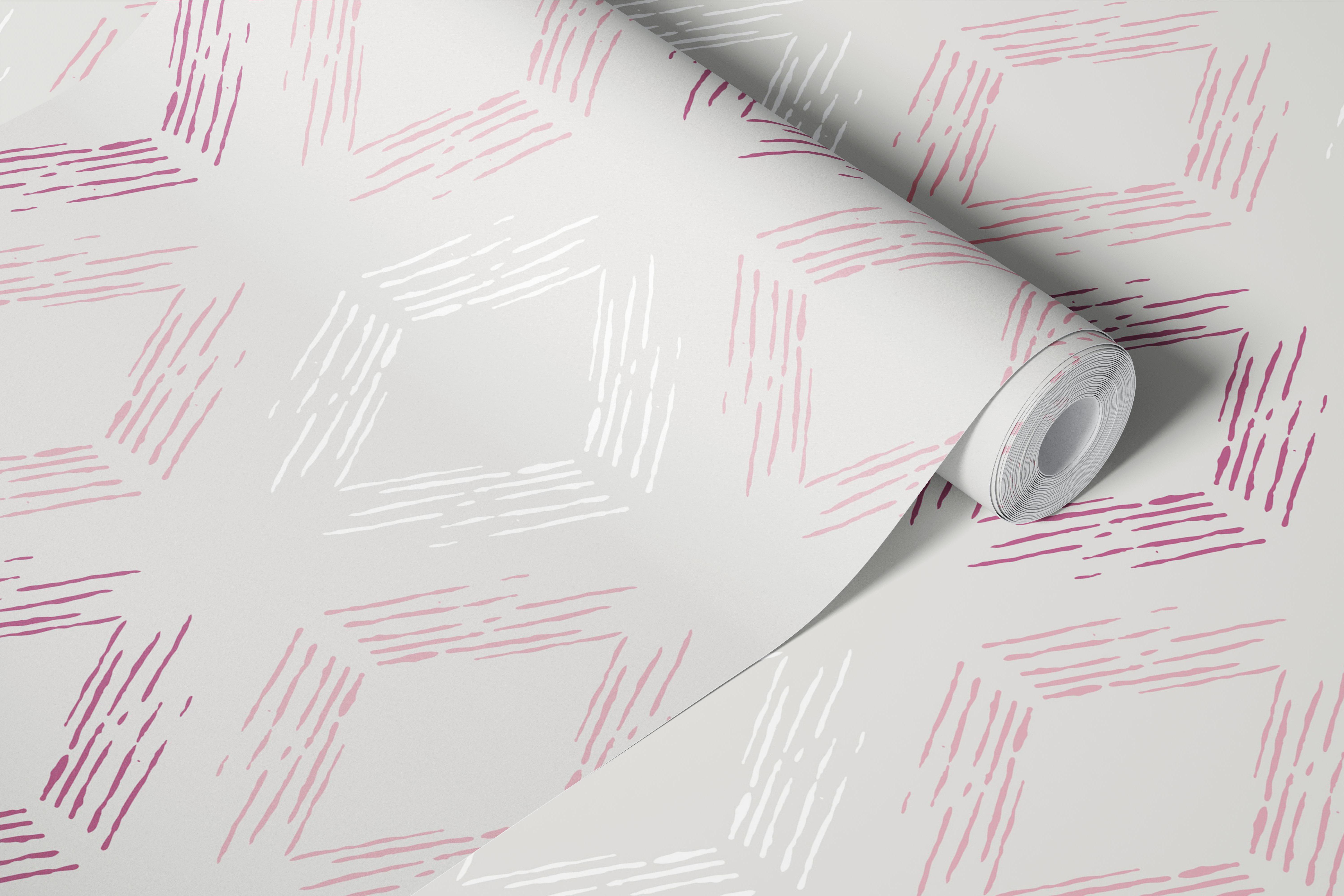 Boho ikat trellis wallpaper in cream mauve room