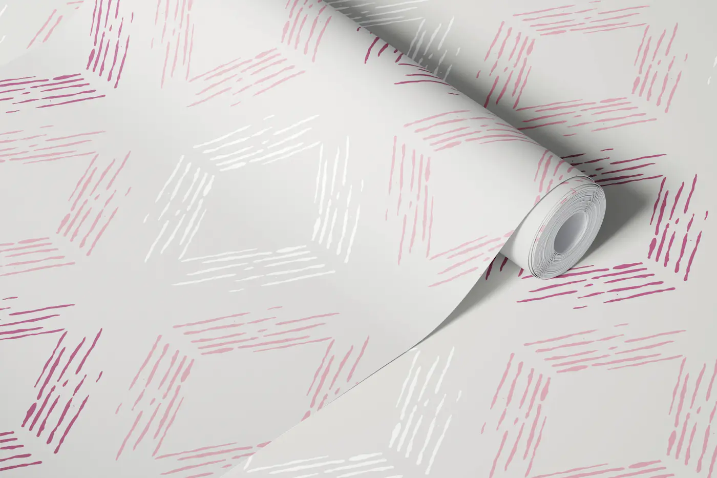 Boho Ikat Trellis Cream Mauve wallpaper roll