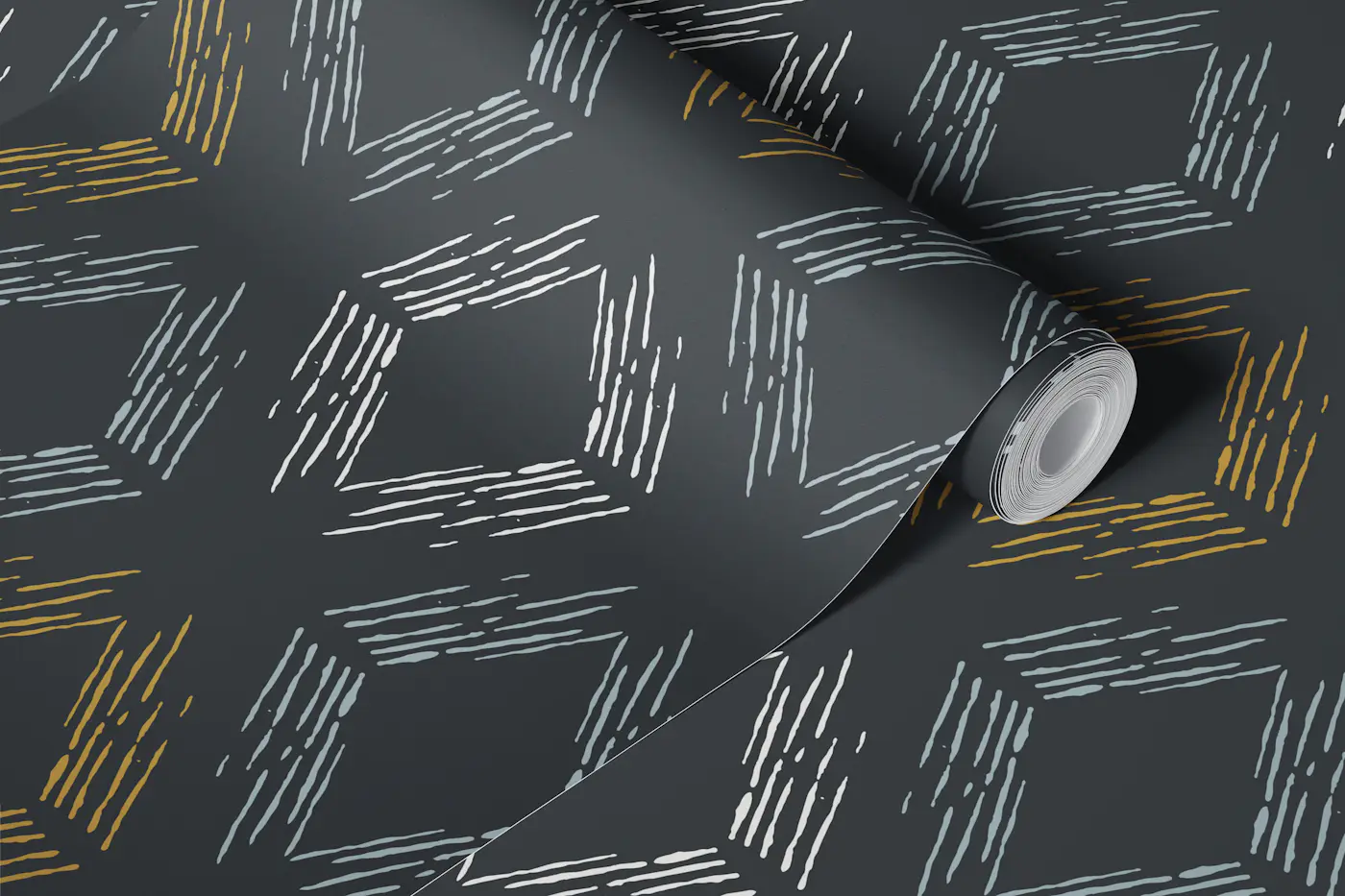 Boho Ikat Trellis Charcoal wallpaper roll