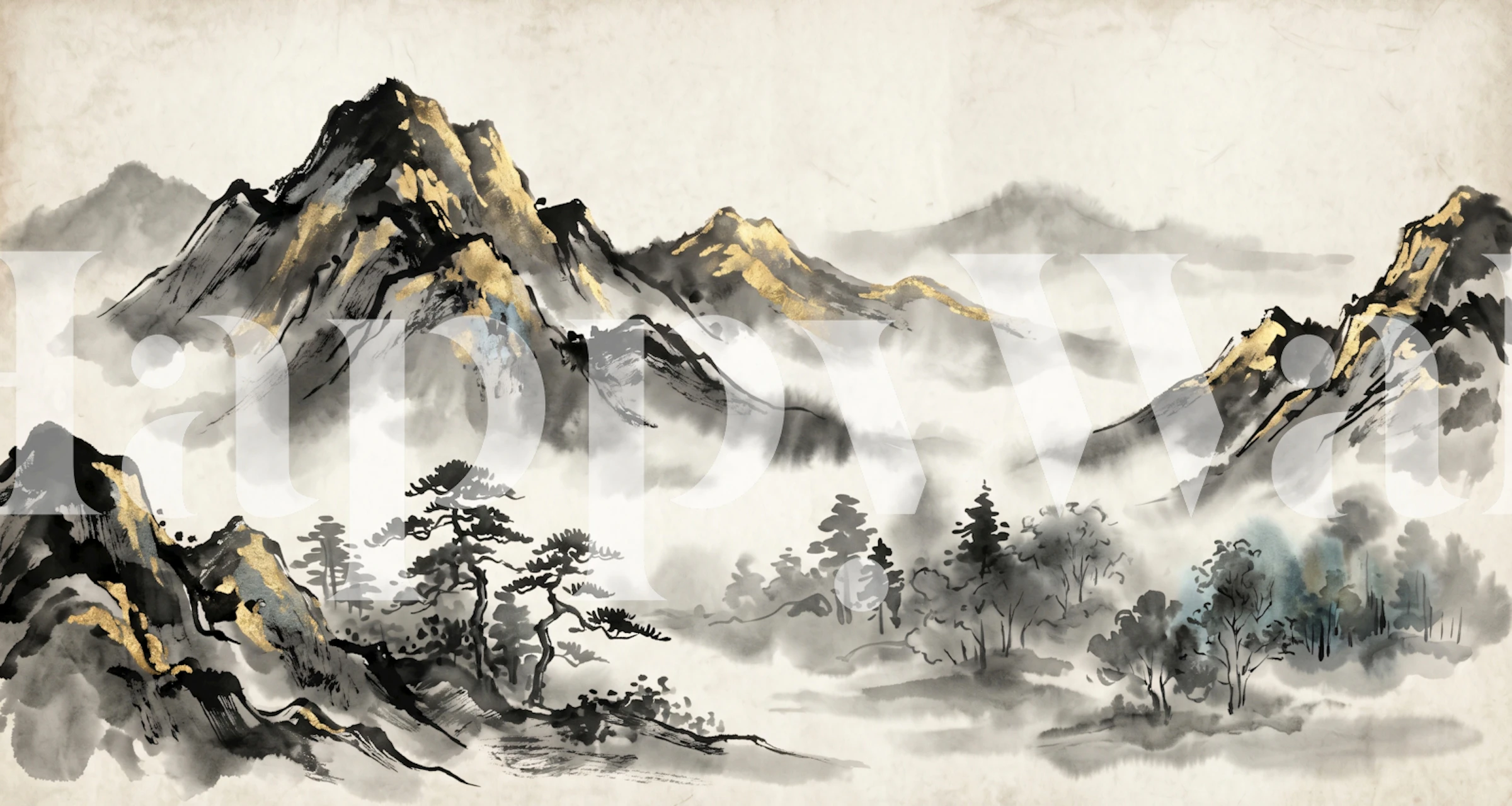 Misty Ink Mountains wallpaper in a room