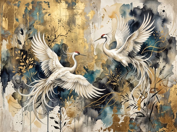 Elegant White Cranes in Flight
